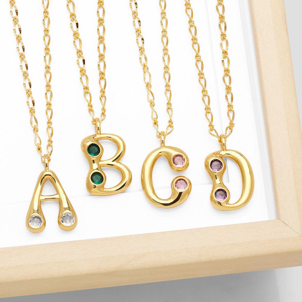 Bubble Letter Initial Necklace - zuzumia