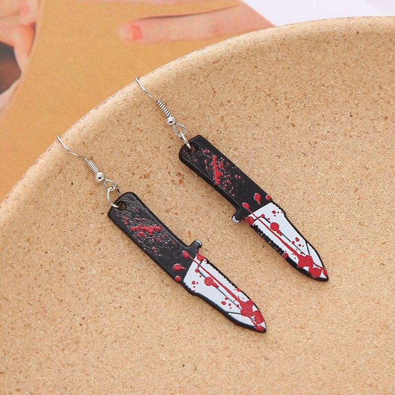 Goth Blood Knife Dangle Earrings - zuzumia