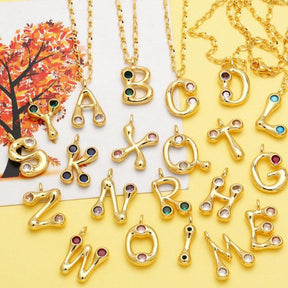 Bubble Letter Initial Necklace - zuzumia