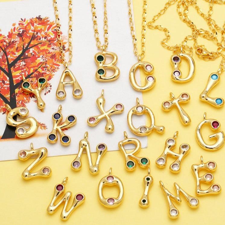 Bubble Letter Initial Necklace - zuzumia