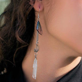 Butterfly Wing Moon Crystal Tassel Boho Earrings - zuzumia