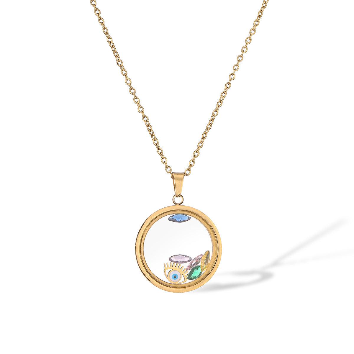 Evil Eye Pendant Necklace With Rotating Parts - zuzumia