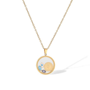 Evil Eye Pendant Necklace With Rotating Parts - zuzumia