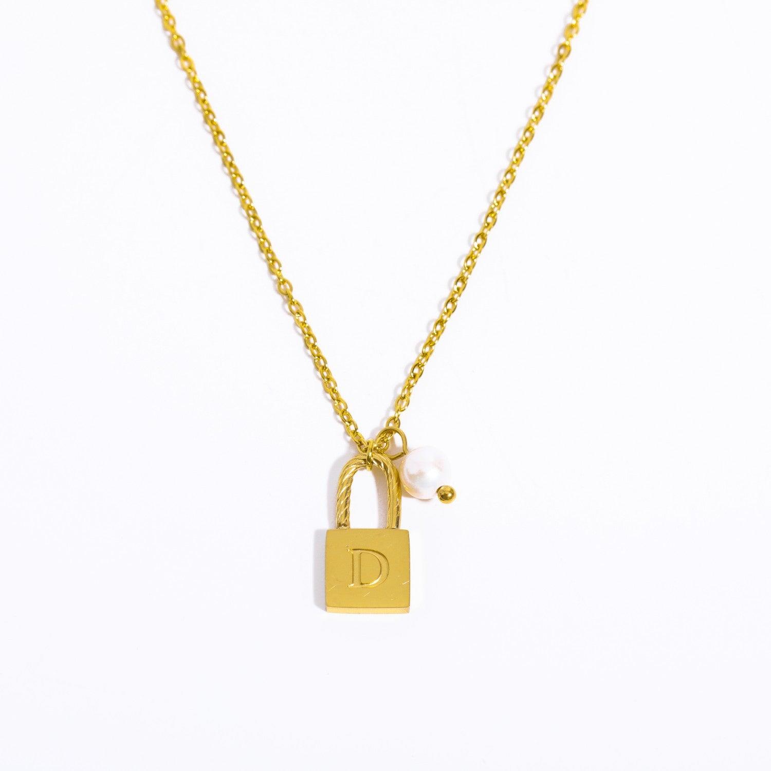 Initial Letter Lock Pearl Necklace - zuzumia