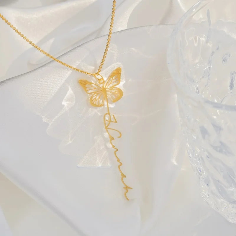 Personalized Birth Month Butterfly Custom Name Necklace