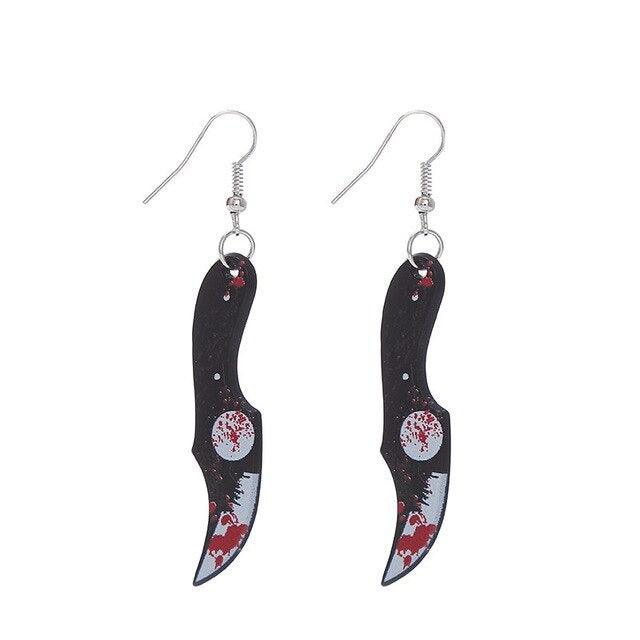 Goth Blood Knife Dangle Earrings - zuzumia