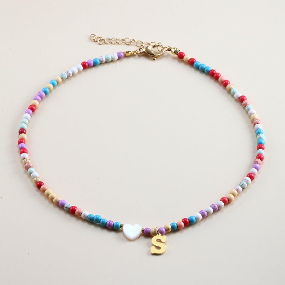 Colorful Beads Initial Choker - zuzumia