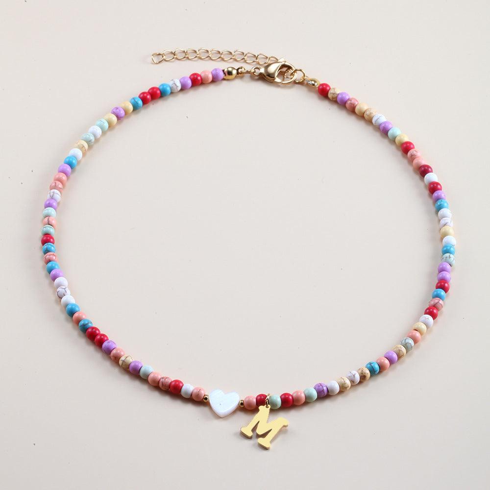 Colorful Beads Initial Choker - zuzumia