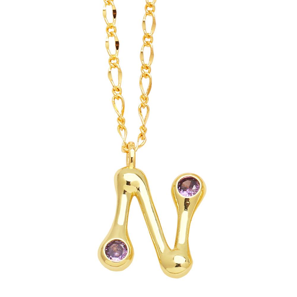 Bubble Letter Initial Necklace - zuzumia