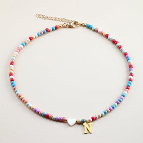 Colorful Beads Initial Choker - zuzumia