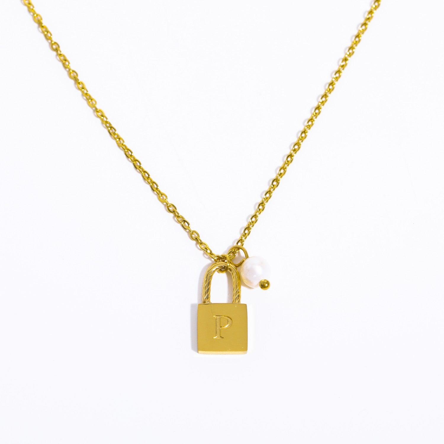 Initial Letter Lock Pearl Necklace - zuzumia