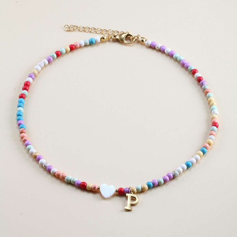 Colorful Beads Initial Choker - zuzumia