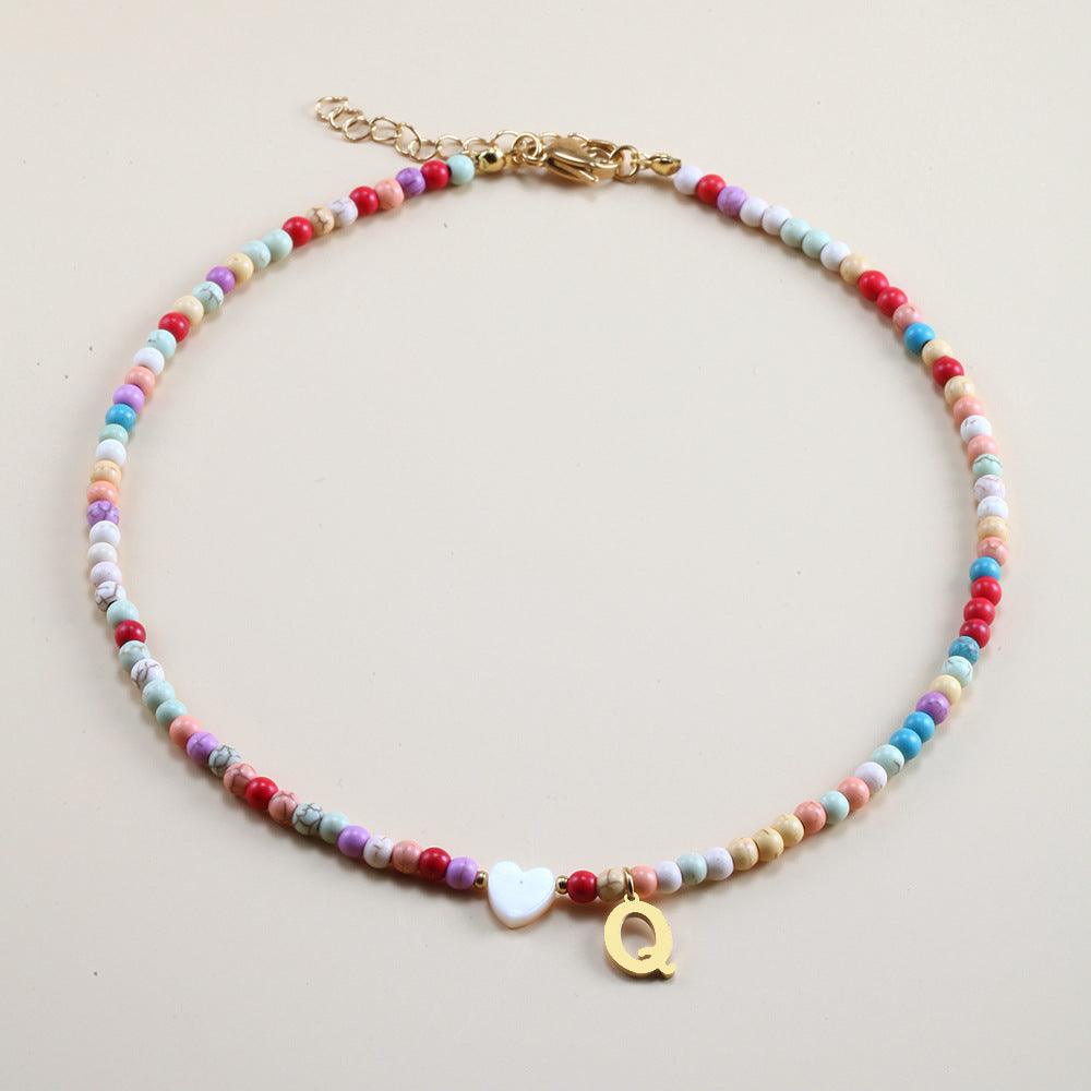 Colorful Beads Initial Choker - zuzumia