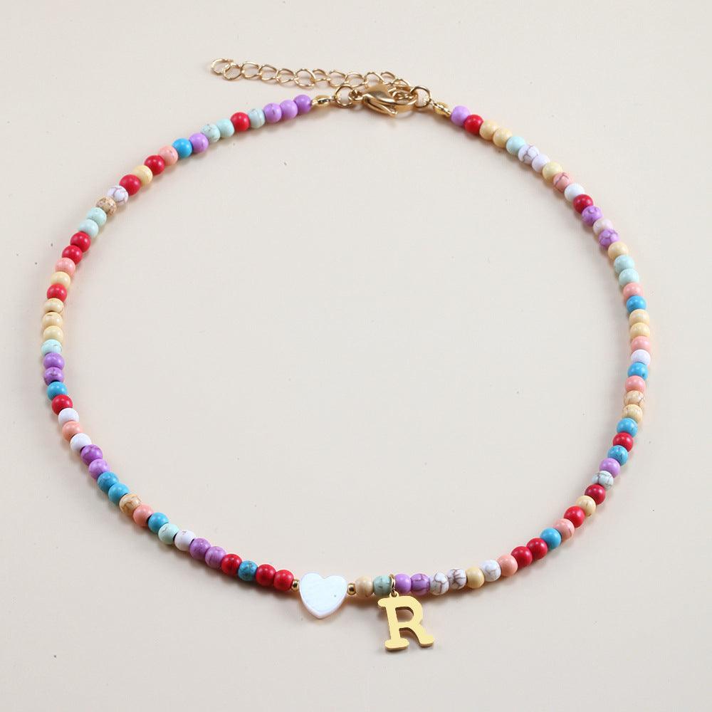 Colorful Beads Initial Choker - zuzumia