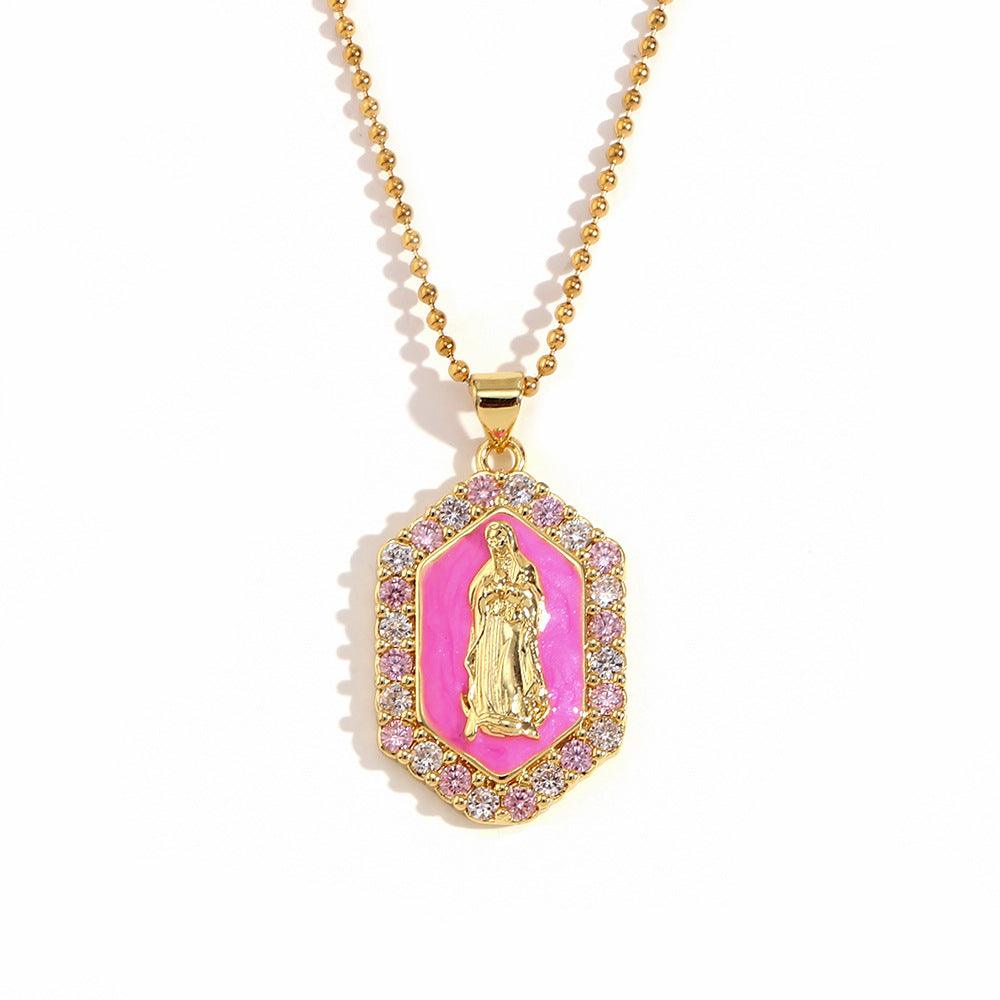 Multicolor Virgin Mary Zirconia Necklace - zuzumia