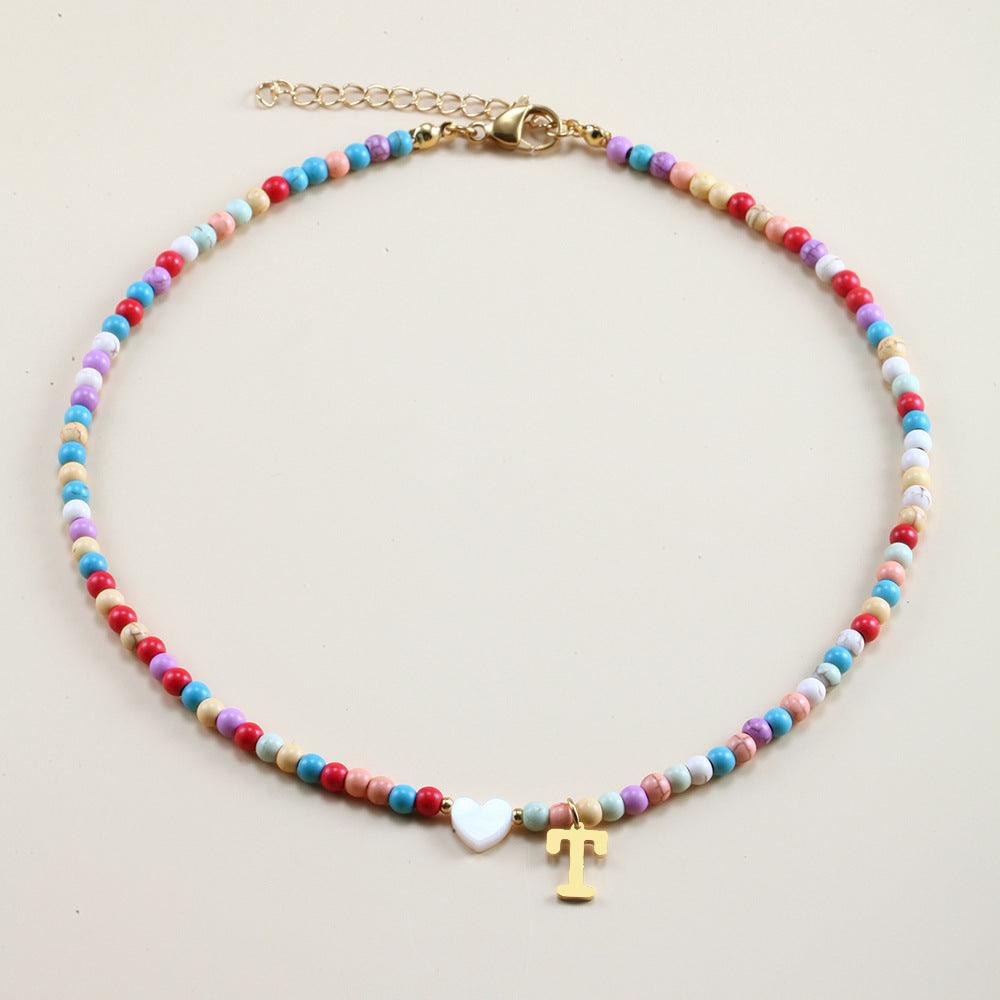 Colorful Beads Initial Choker - zuzumia