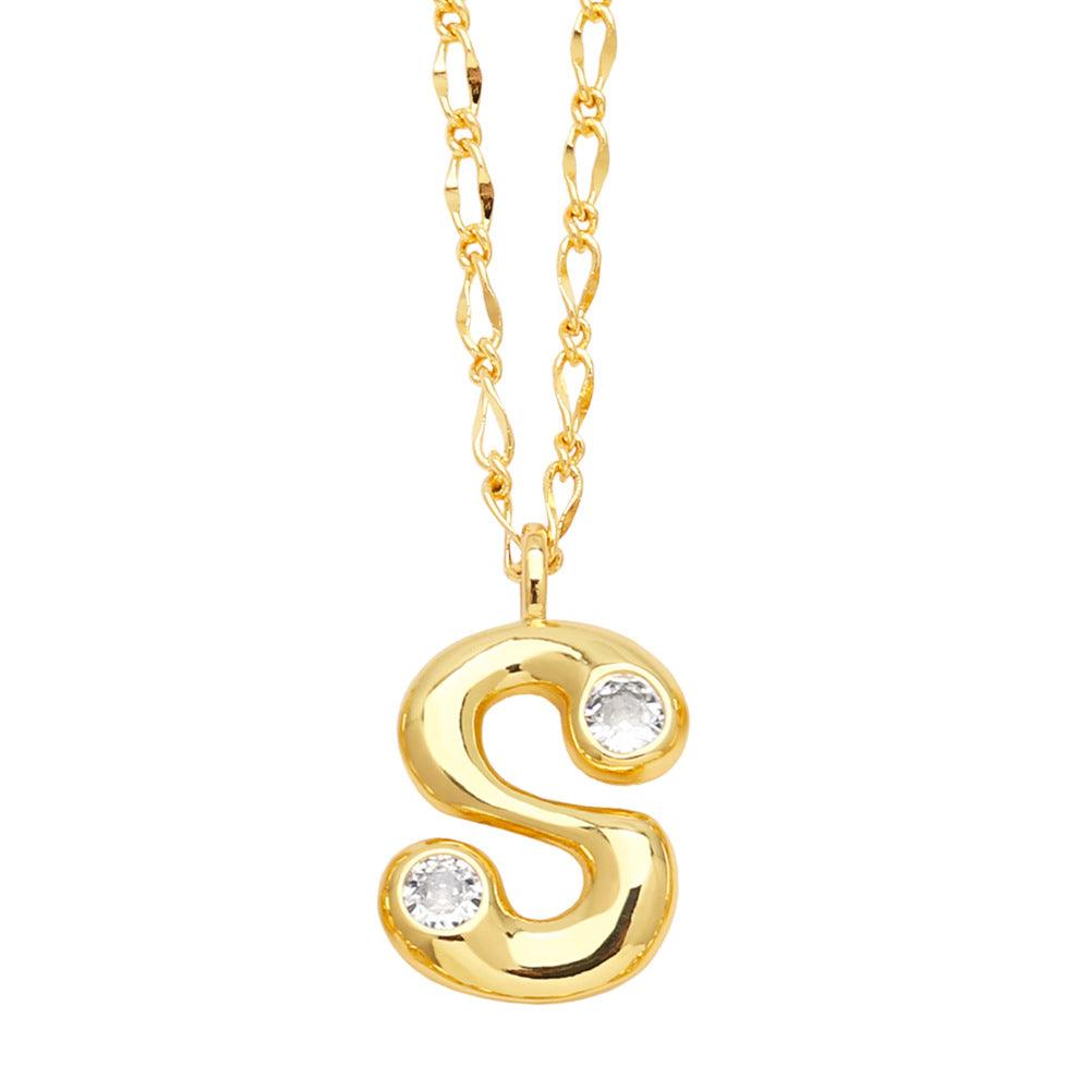 Bubble Letter Initial Necklace - zuzumia