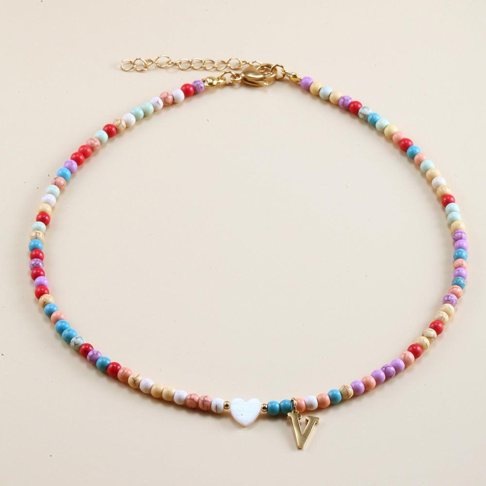 Colorful Beads Initial Choker - zuzumia