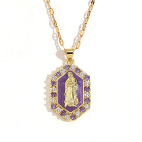 Multicolor Virgin Mary Zirconia Necklace - zuzumia