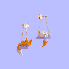 Creative 3D Cartoon Fox Cat Swing Earrings - zuzumia