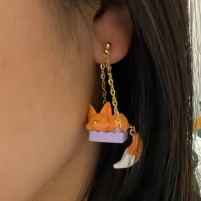 Creative 3D Cartoon Fox Cat Swing Earrings - zuzumia