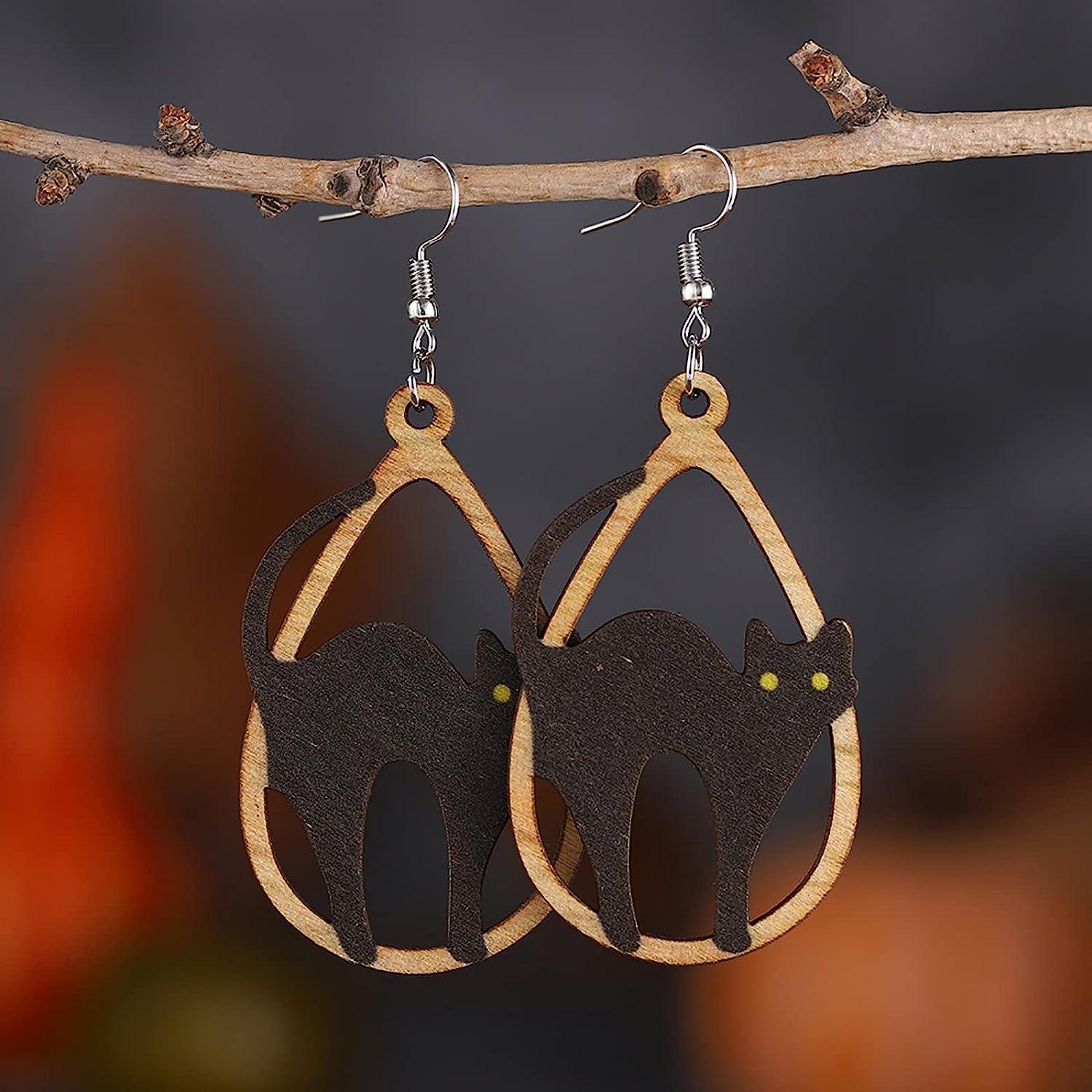 Black Cat Water Drop Earrings - zuzumia