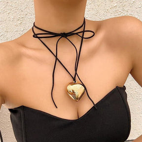 Puffed Heart String Necklace - zuzumia