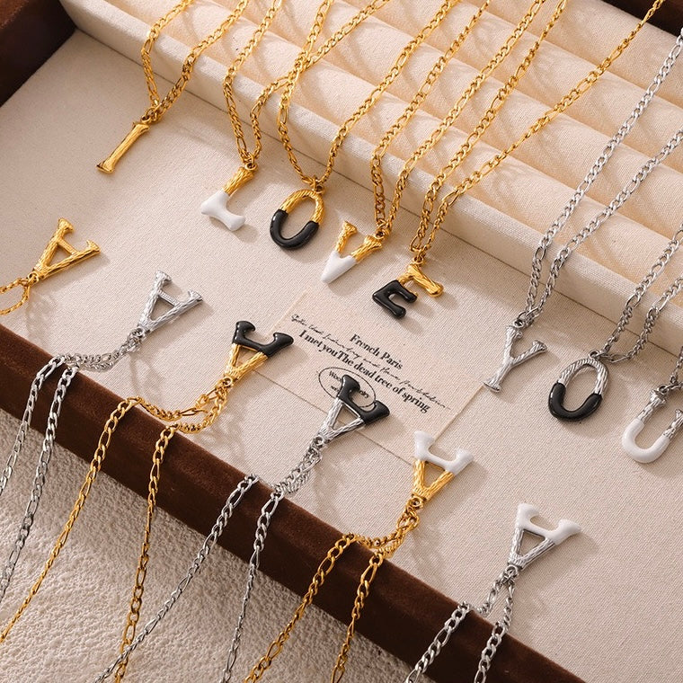 White Oil Drip Initial Letter Necklace