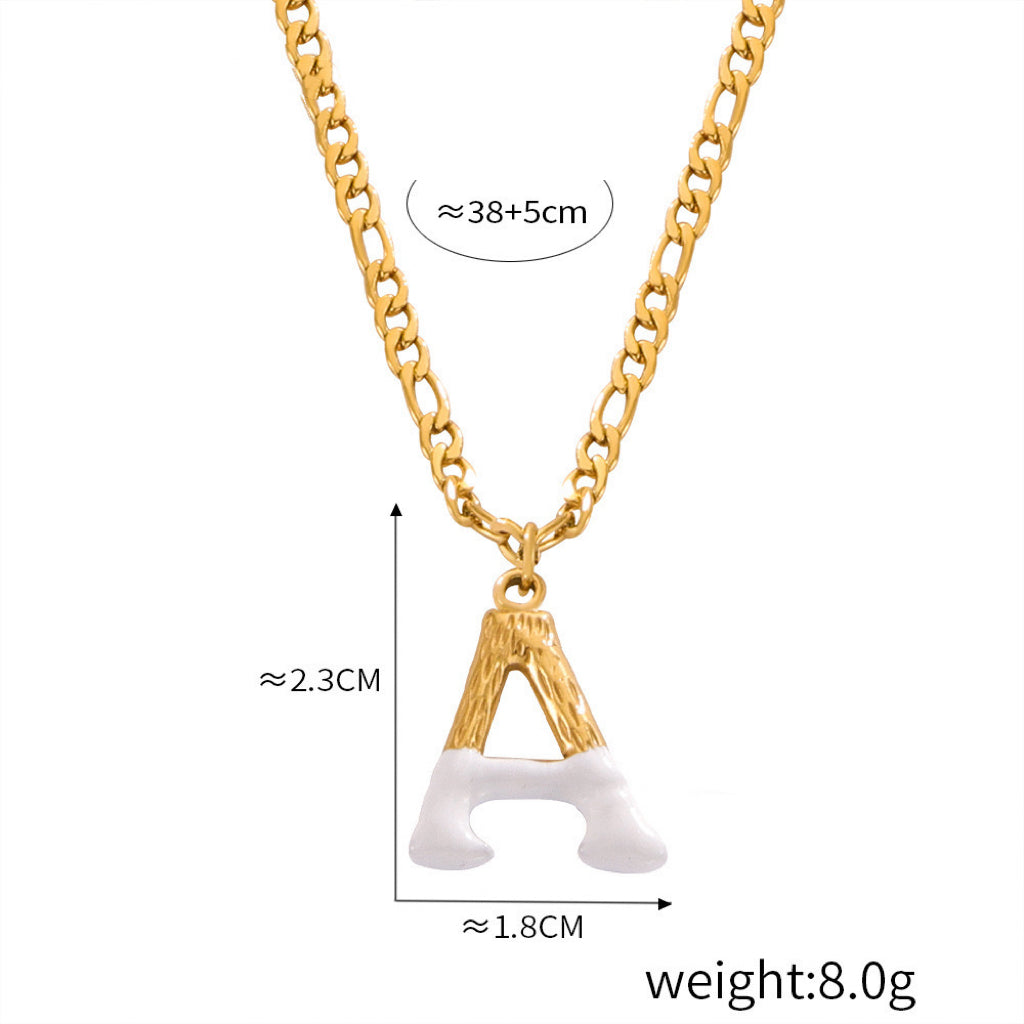 White Oil Drip Initial Letter Necklace