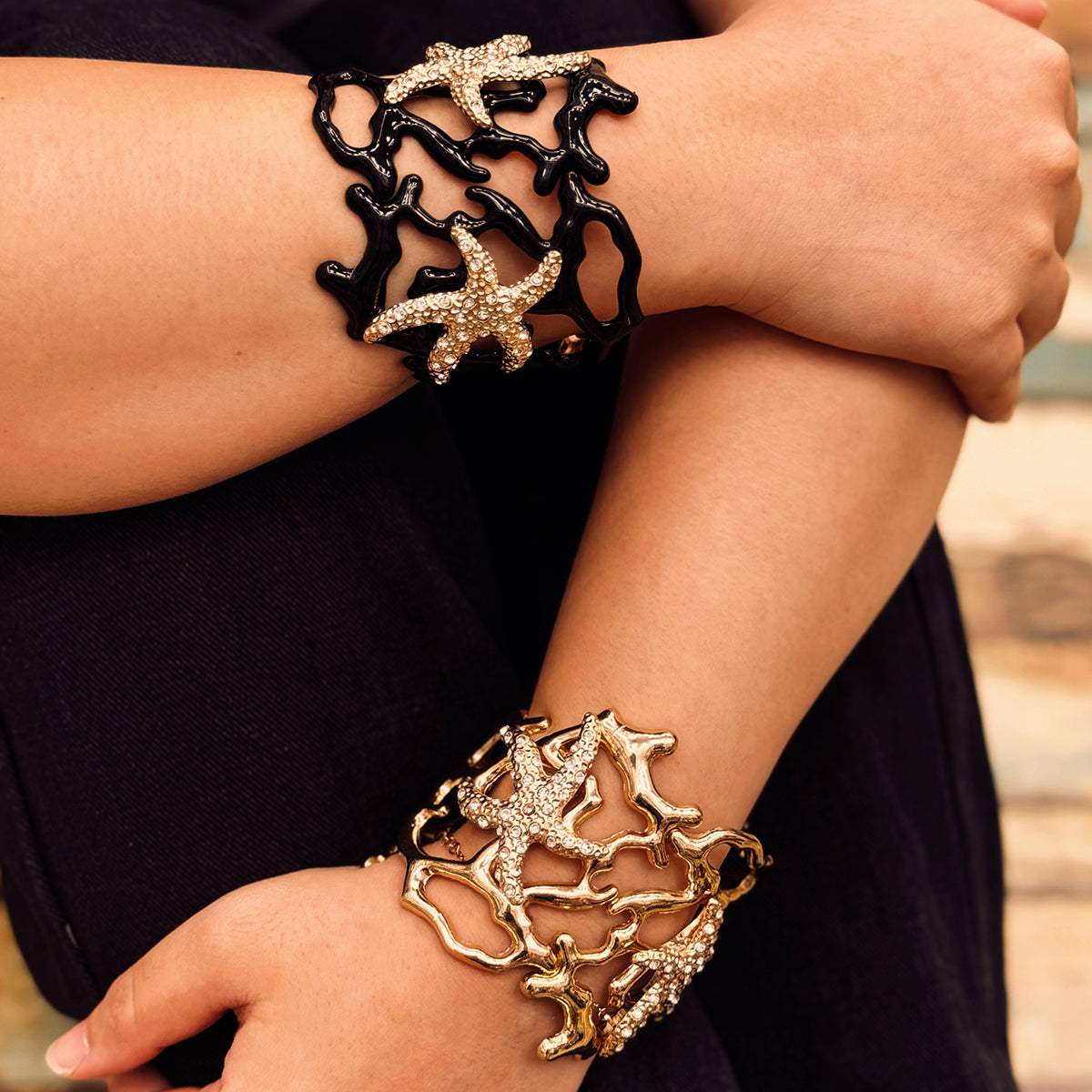 Irregular Hollowed-Out Starfish Coral Bangle Bracelet