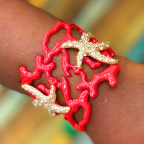 Irregular Hollowed-Out Starfish Coral Bangle Bracelet