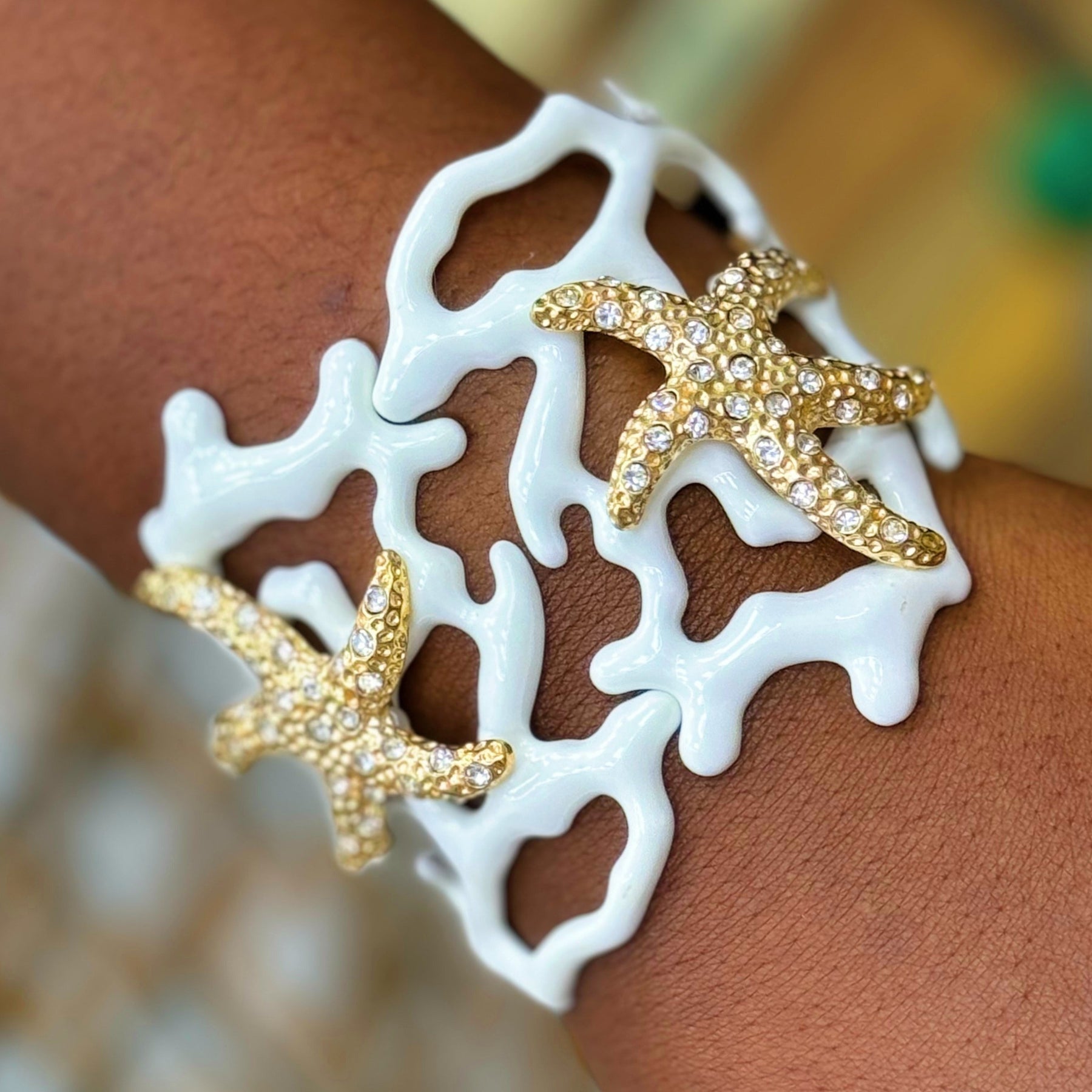 Irregular Hollowed-Out Starfish Coral Bangle Bracelet