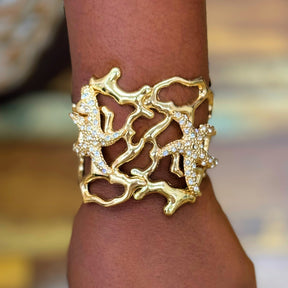 Irregular Hollowed-Out Starfish Coral Bangle Bracelet