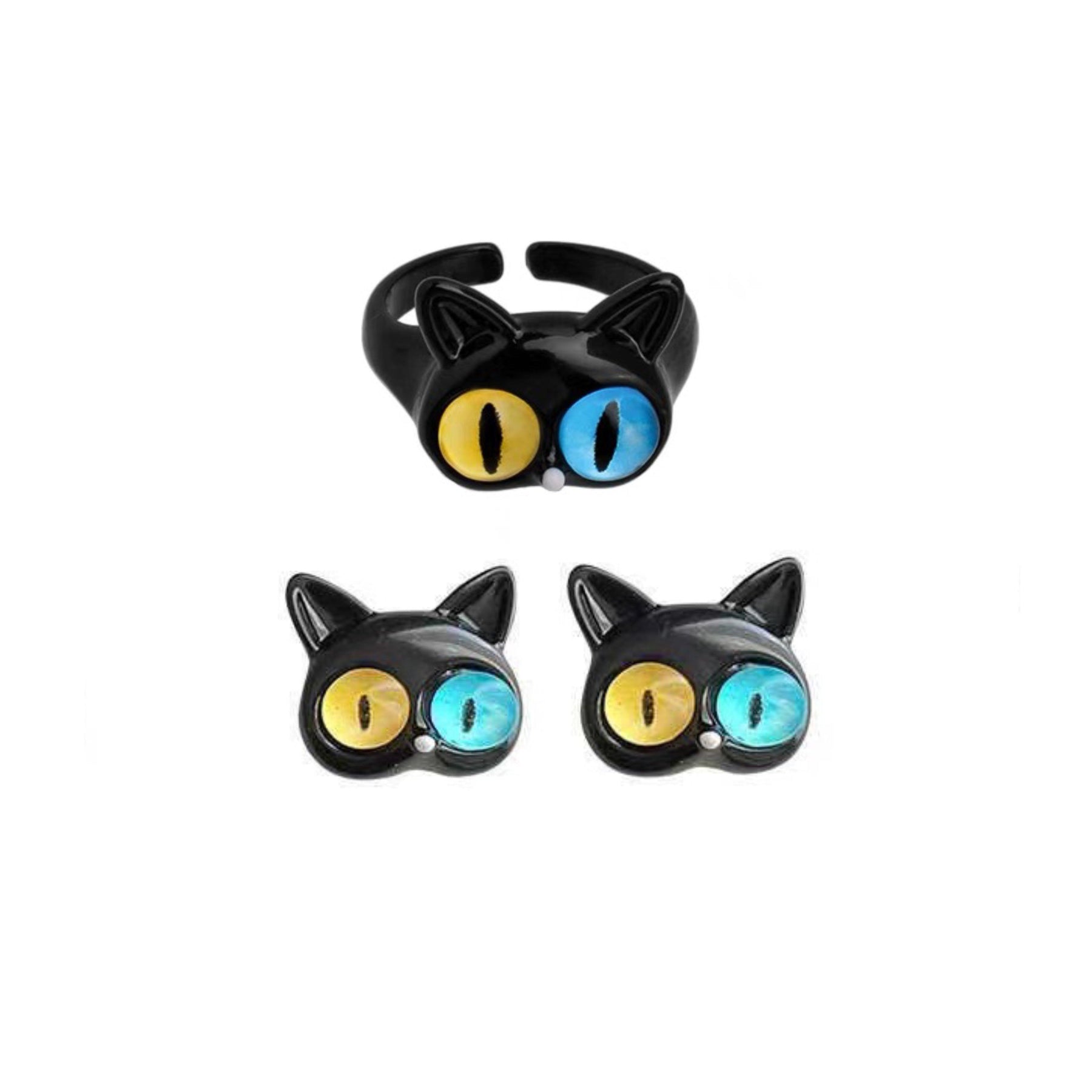 Funny Cat Monster Ring Earrings Set - zuzumia