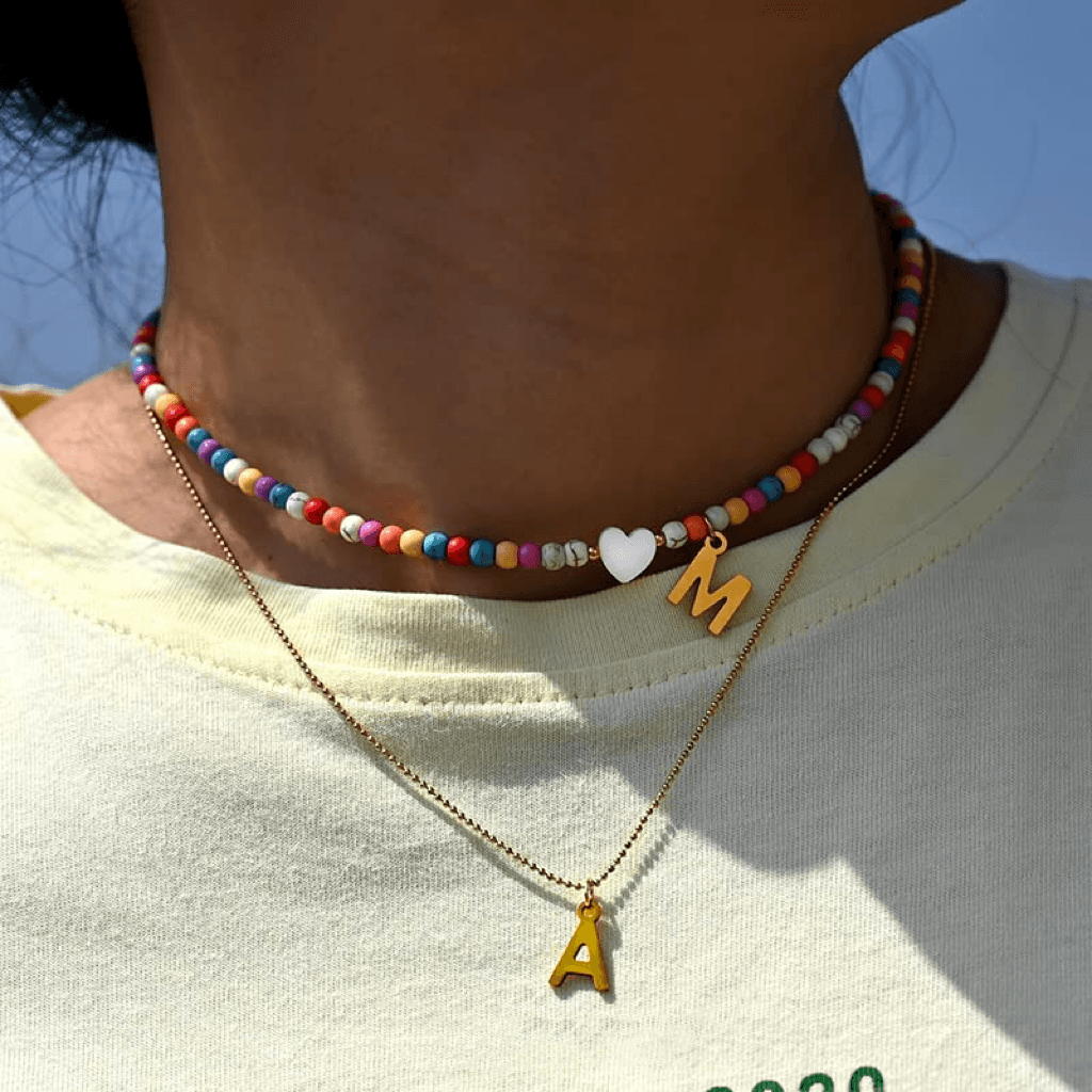 Colorful Beads Initial Choker - zuzumia