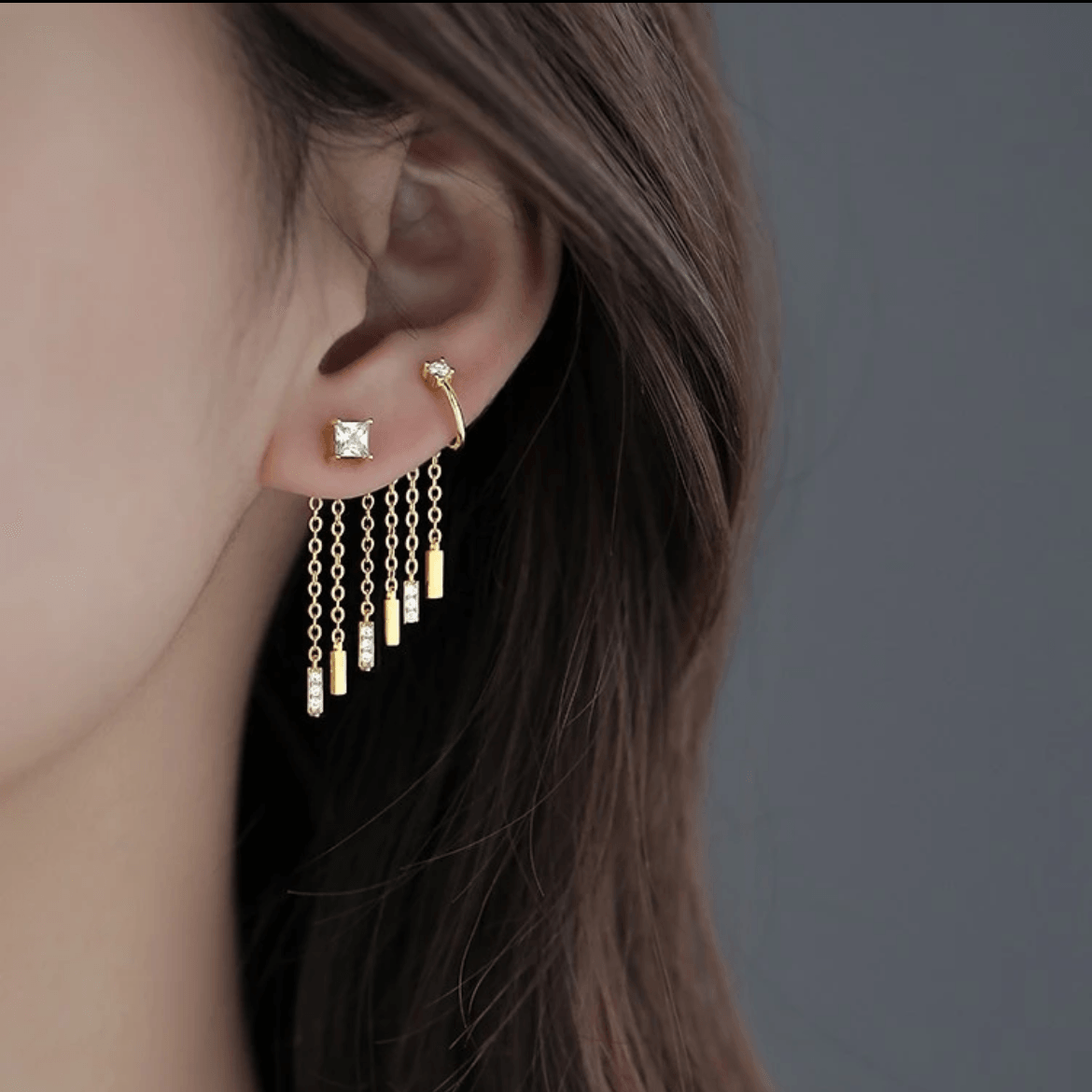 Zircon Tassel Ear Clip and Stud - zuzumia