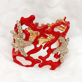 Irregular Hollowed-Out Starfish Coral Bangle Bracelet