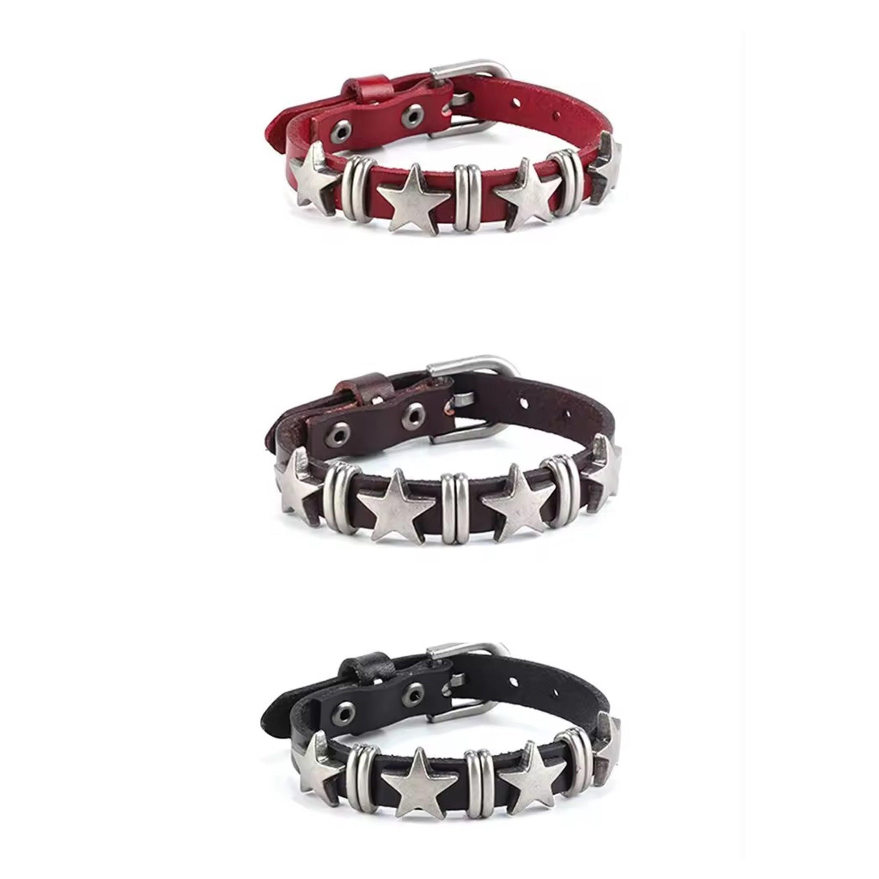 Punk Faux Leather Star Bracelet - zuzumia