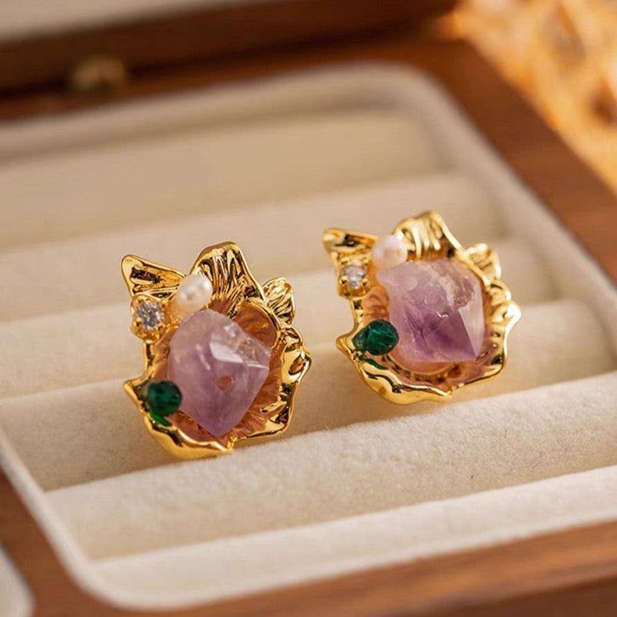 Amethyst Gemstone Vintage Earrings - zuzumia