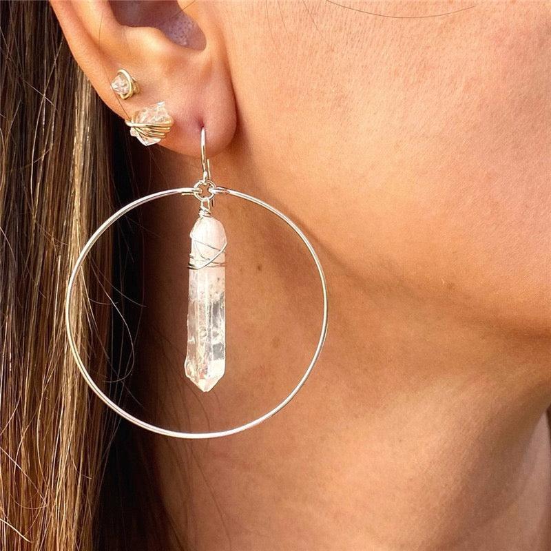 Crystal Quartz Hoop Earrings - zuzumia