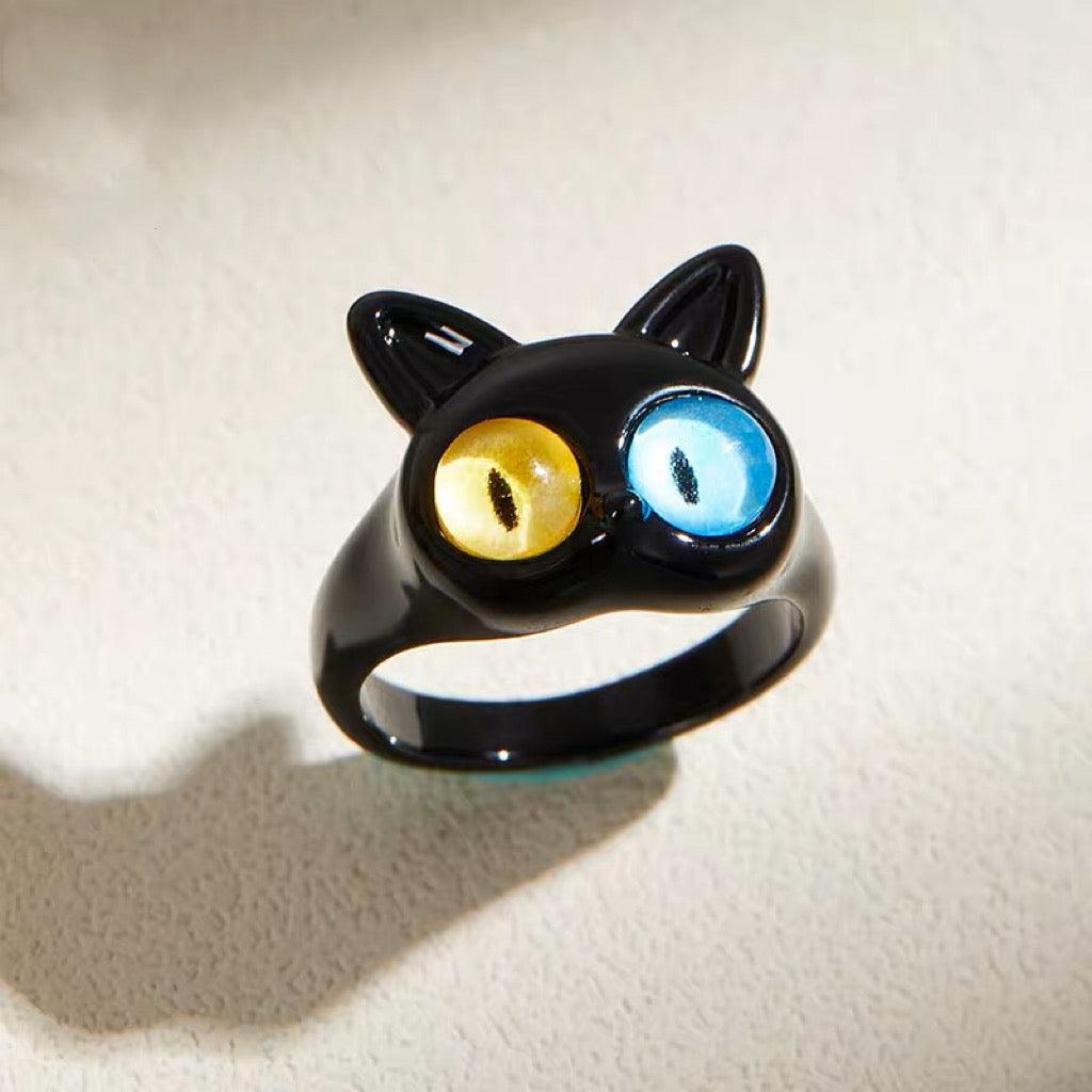 Funny Cat Monster Ring Earrings Set - zuzumia
