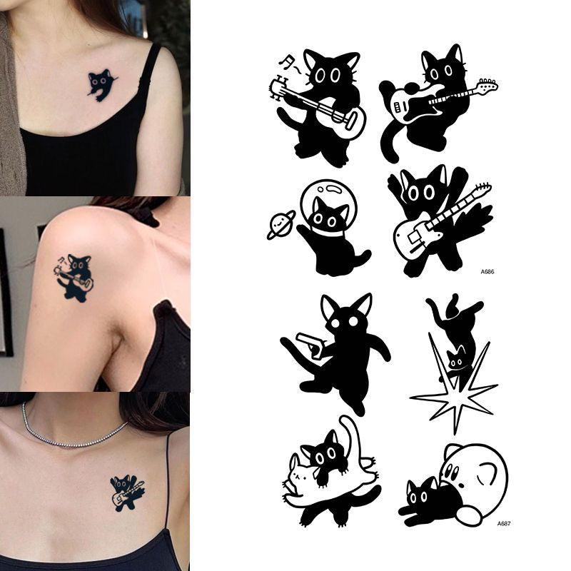 Black Cat Herbal Temporary Tattoos Sticker - zuzumia