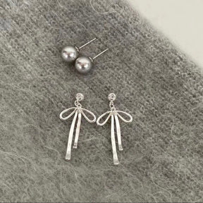 Detachable Pearl Bow Dangle Earrings