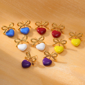 Puffed Heart Bow Earrings