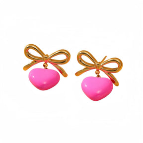 Puffed Heart Bow Earrings