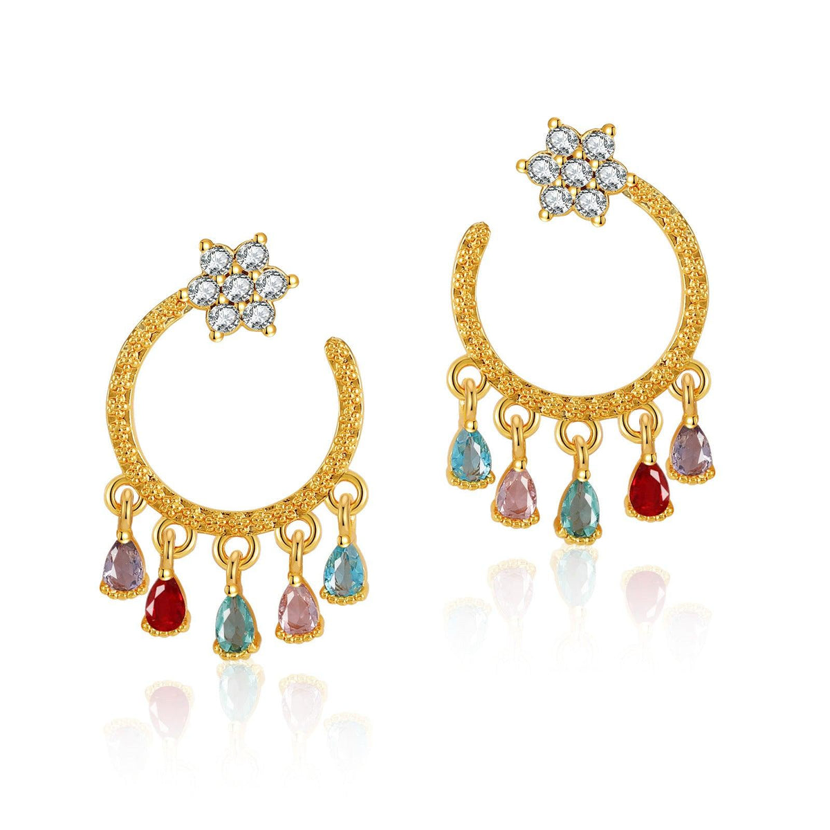 Zirconia Hoop Dangle Earrings - zuzumia