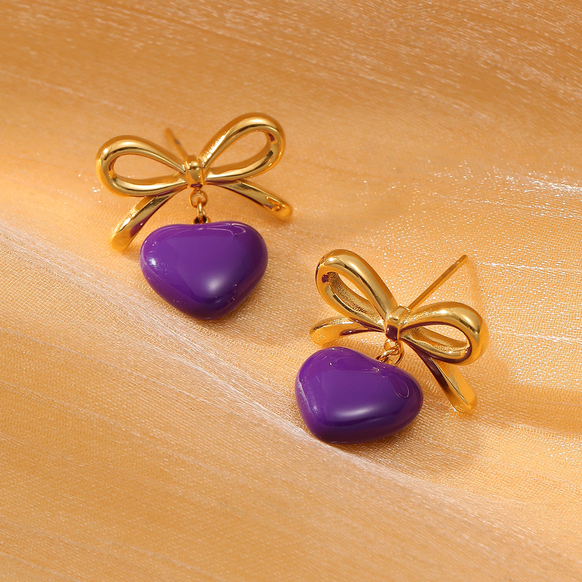 Puffed Heart Bow Earrings