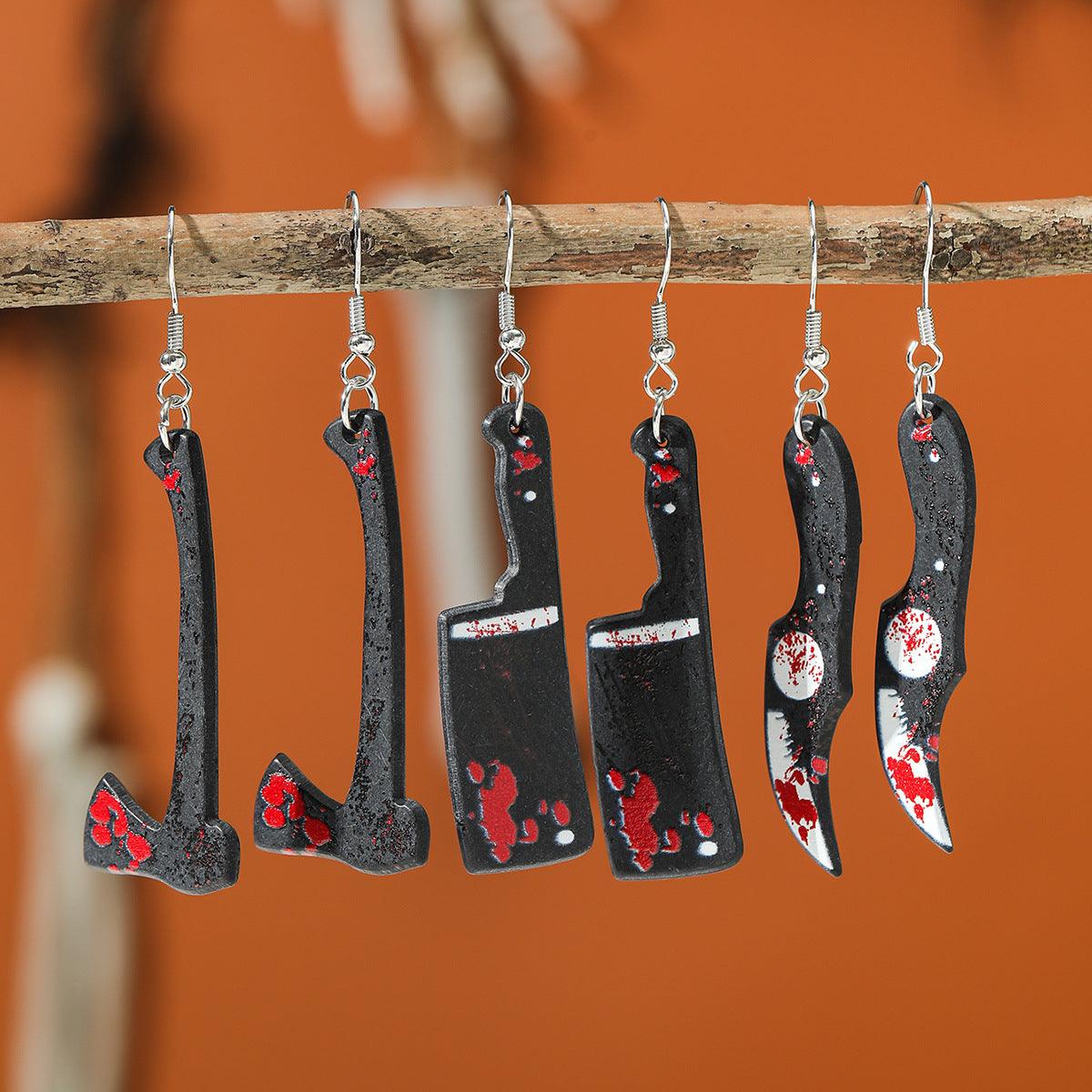 Goth Blood Knife Dangle Earrings - zuzumia