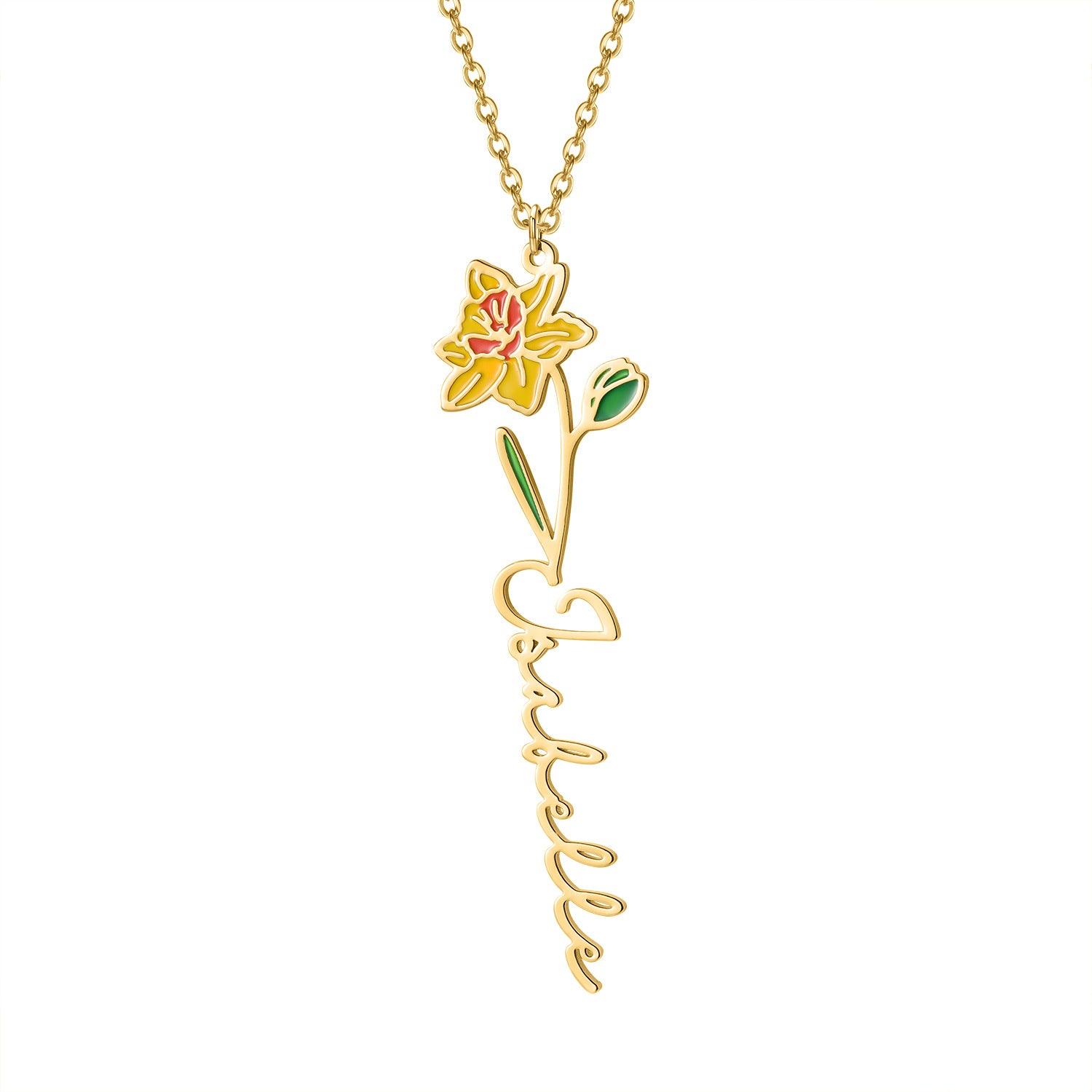 Customized Name Birth-Flower Necklace - zuzumia