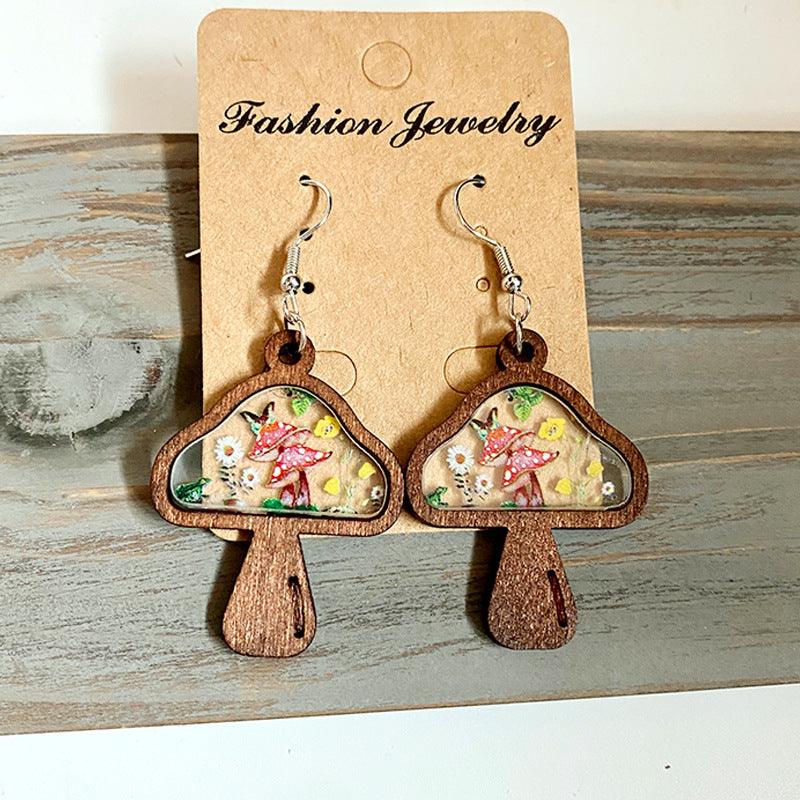 Mushroom Wood Drop Earrings - zuzumia